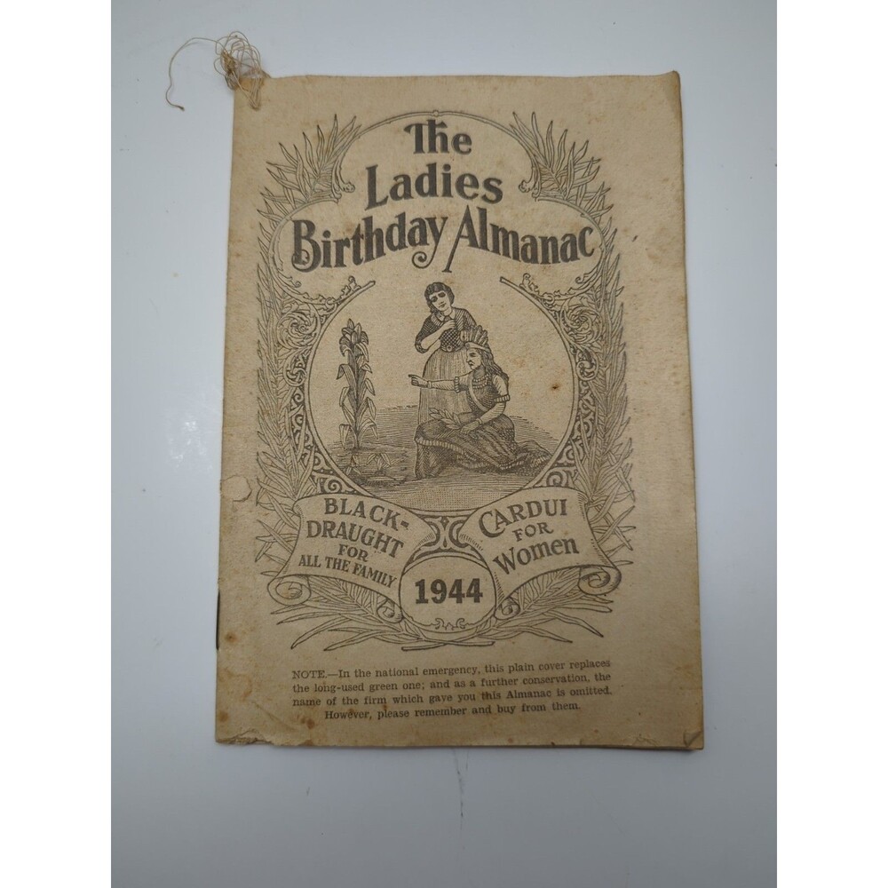 VTG Lady’s Birthday Almanac 1944 Black Draught for the Family Cardui For Women